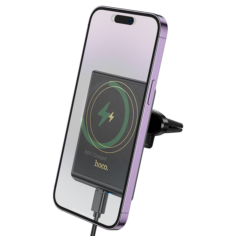 Автодержатель с беспроводной зарядкой Hoco HW19 Precious Magnetic Wireless Fast Charging Car Holder 15W, черный