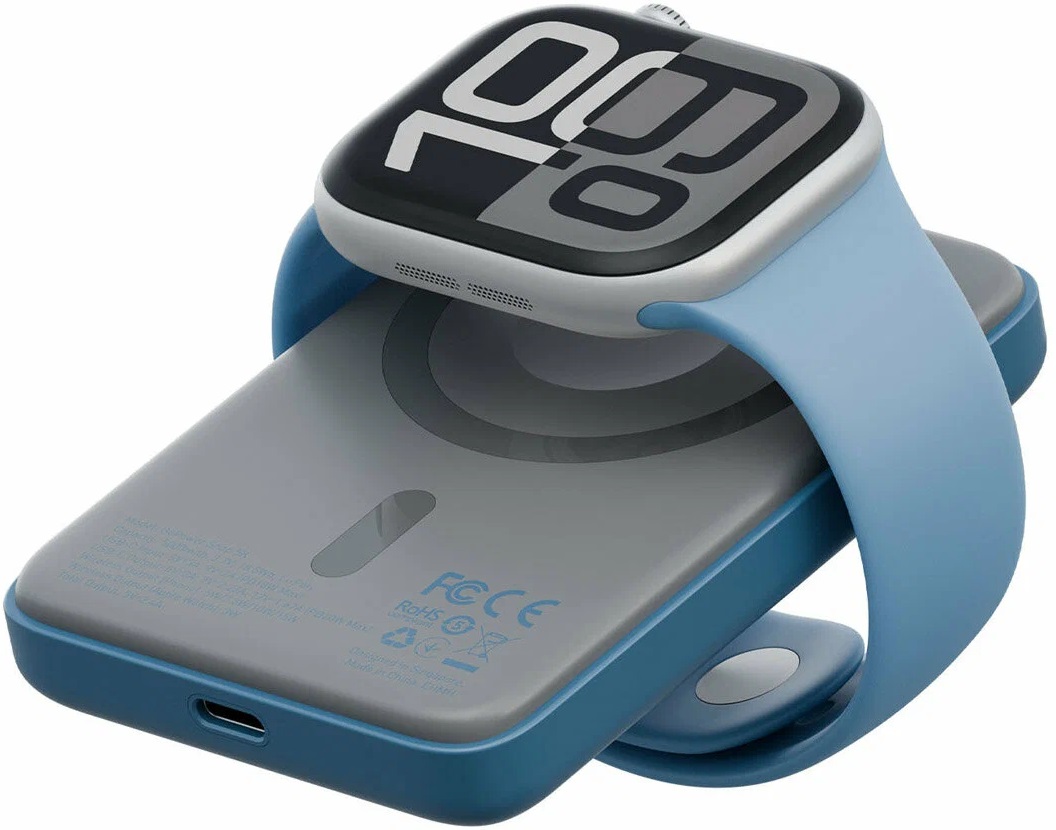 Внешний аккумулятор с беспроводной зарядкой EnergEA Bazic GoPower SNAP 5K 15W +С 20W +AW, синий