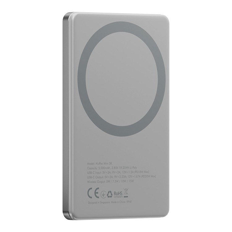 Внешний аккумулятор EnergEA AluPac Mini 5000 mAh MagSafe 15W USB-C 20W Ultra Light, Natural Titanl (AP-MINI5K-NAT)