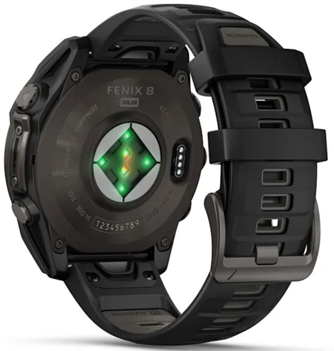 Garmin Fenix 8 47mm Solar, Sapphire, титановый угольно-серый DLC с черным ремешком (010-02906-11)