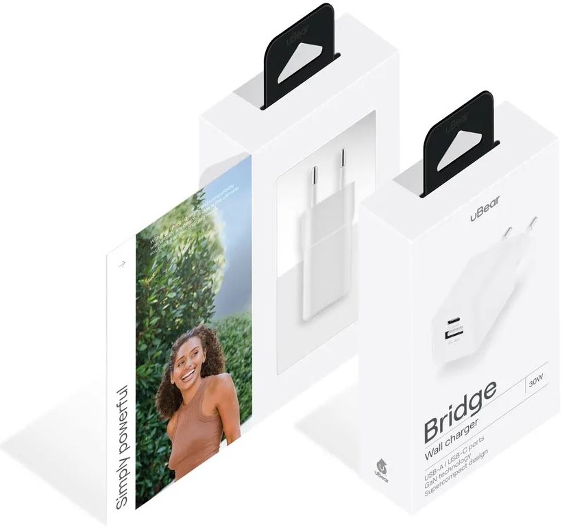 uBear Bridge USB-C 30 Вт GaN Super Fast Charging, белый