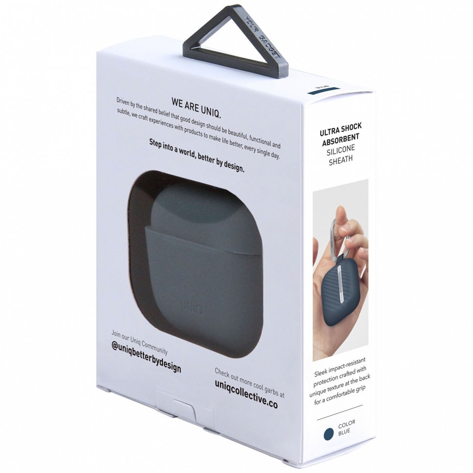 Чехол с карабином UNIQ Vencer + ремешок, синий (AIRPODS 3 (2021)-VENBLU)
