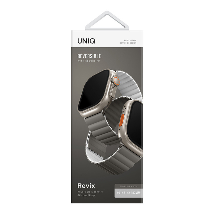 Ремешок Uniq Revix Reversible Magnetic для Apple Watch 42/44/45/49 mm, серый/белый (49MM-REVAGRYDWHT)