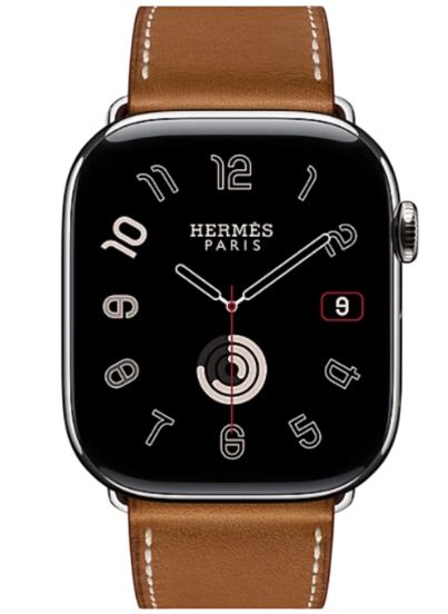 Apple Watch Hermes Series 11 46mm Silver Titanium Case with Single Tour Deployment Buckle, Fauve