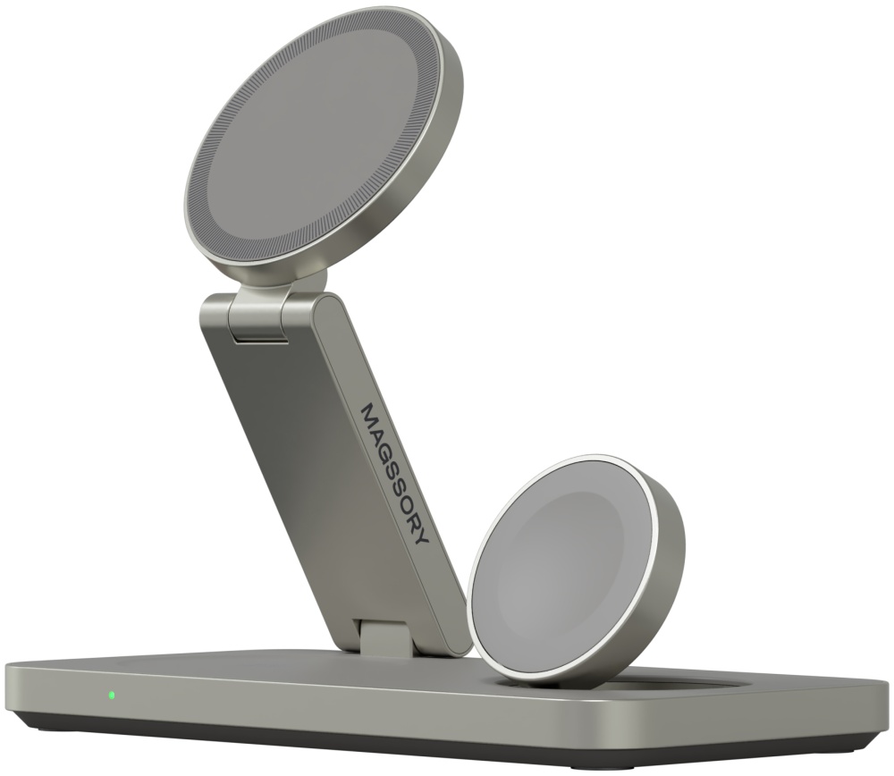 Беспроводное зарядное устройство 3 в 1 Magssory Yoga для Samsung Qi2, титан (WCH017)