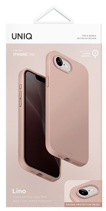 Uniq Lino с Magsafe для iPhone 16e, розовый (IP16E(2025)HYB-LINOMPNK)