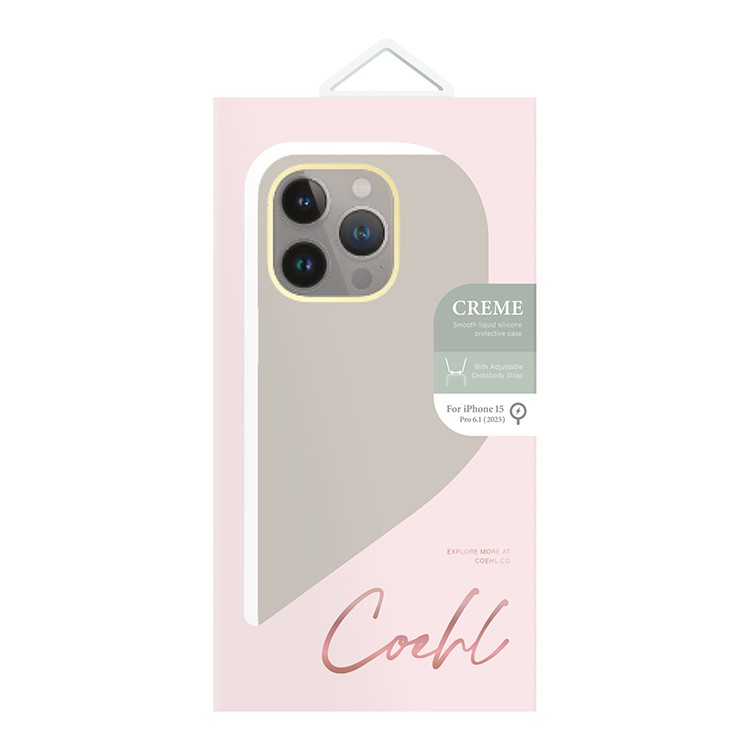 Защитный чехол Uniq Coehl CremeLiquid silicone с MagSafe для iPhone 15 Pro с ремешком, бежевый (Ivory)