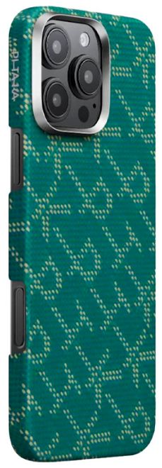Чехол Pitaka Monogram Tactile Woven Case с MagSafe для iPhone 16 Pro Max, зелено-золотой (KI1601PTKP)