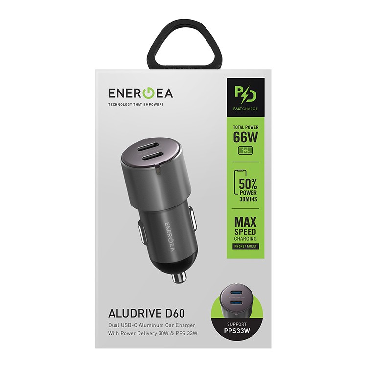 EnergEA Alu Drive D60 2xUSB-C PD/PPS 66W, Aluminium Gunmet (CAR-AD-D60)