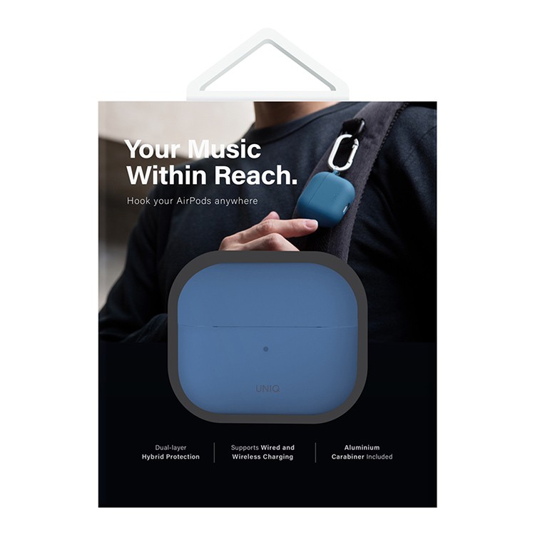 Чехол + карабин Uniq NEXO Liquid silicone для AirPods 4, синий (AIRPODS(2024)-NEXOPBLU)