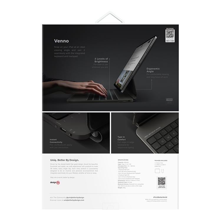 Uniq VENNO Magnetic Smart Keyboard Folio для iPad Pro 13 (2024-2025), черный