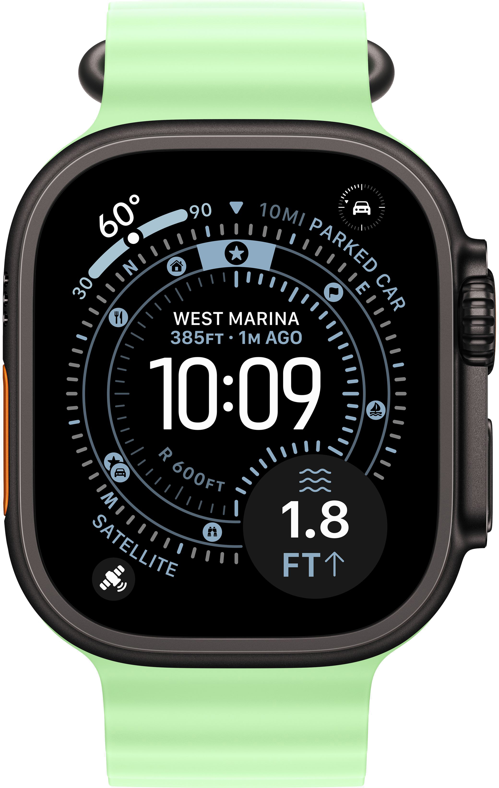 Apple Watch Ultra 3 (2025) 49mm Black Titanium Case with Neon Green Ocean Band