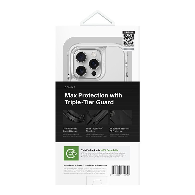 Чехол Uniq Combat с MagSafe для iPhone 16 Pro, Lume-White IP6.3P(2024)-COMMLWHT