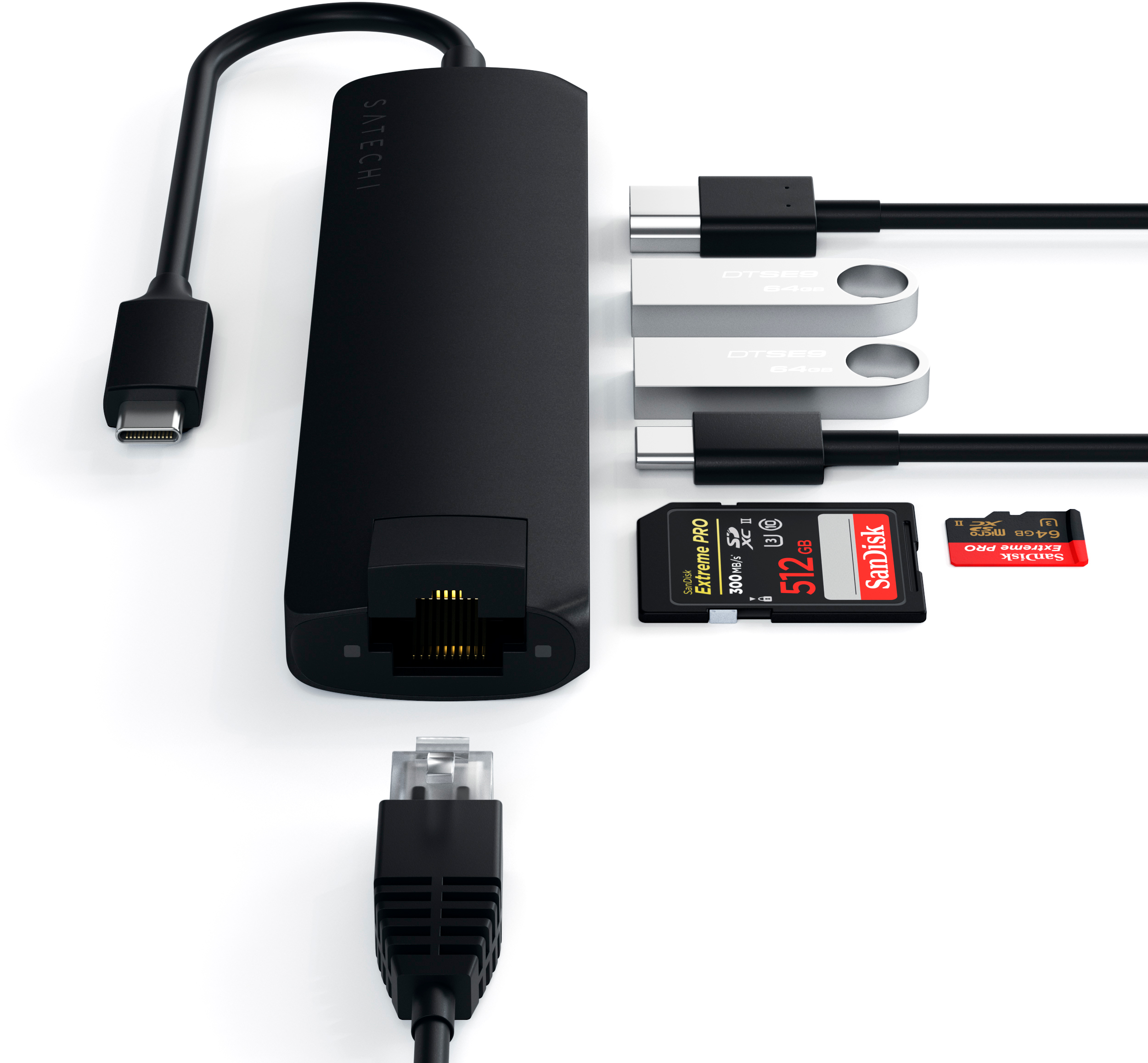 Адаптер Satechi USB-C Slim Multiport with Ethernet, черный (ST-UCSMA3K)