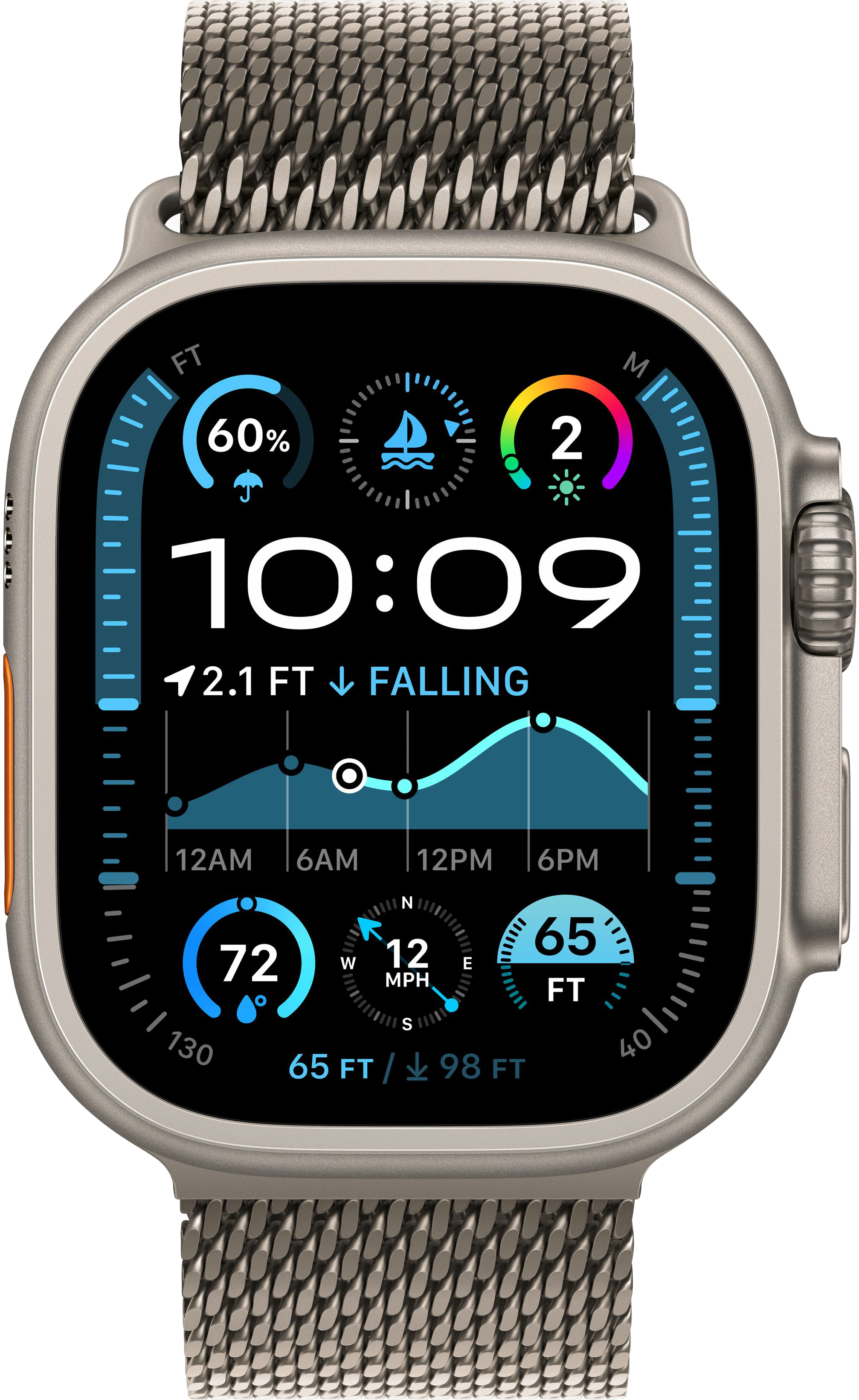 Apple Watch Ultra 2 (2024) 49mm Natural Titanium Case with Natural Titanium Milanese Loop Large (MX5T3)