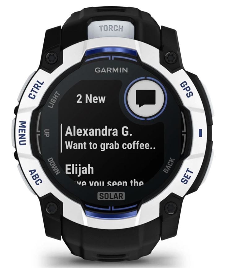 Garmin Instinct 3 50mm Solar, Whitestone with Black/Bolt Blue Silicone (010-02935-43) HK