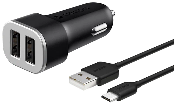 Сетевое зарядное устройство Deppa 11283, 2 USB 2.4А + кабель micro USB, черный