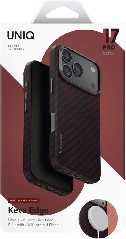 Uniq KEVA EDGE Full Kevlar Rust Magsafe для iPhone 17 Pro, бордовый (IP6.3P(2025)-KEVAEDMRORG)