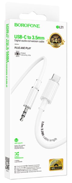 Borofone BL21 Type-C - 3.5mm AUX, белый