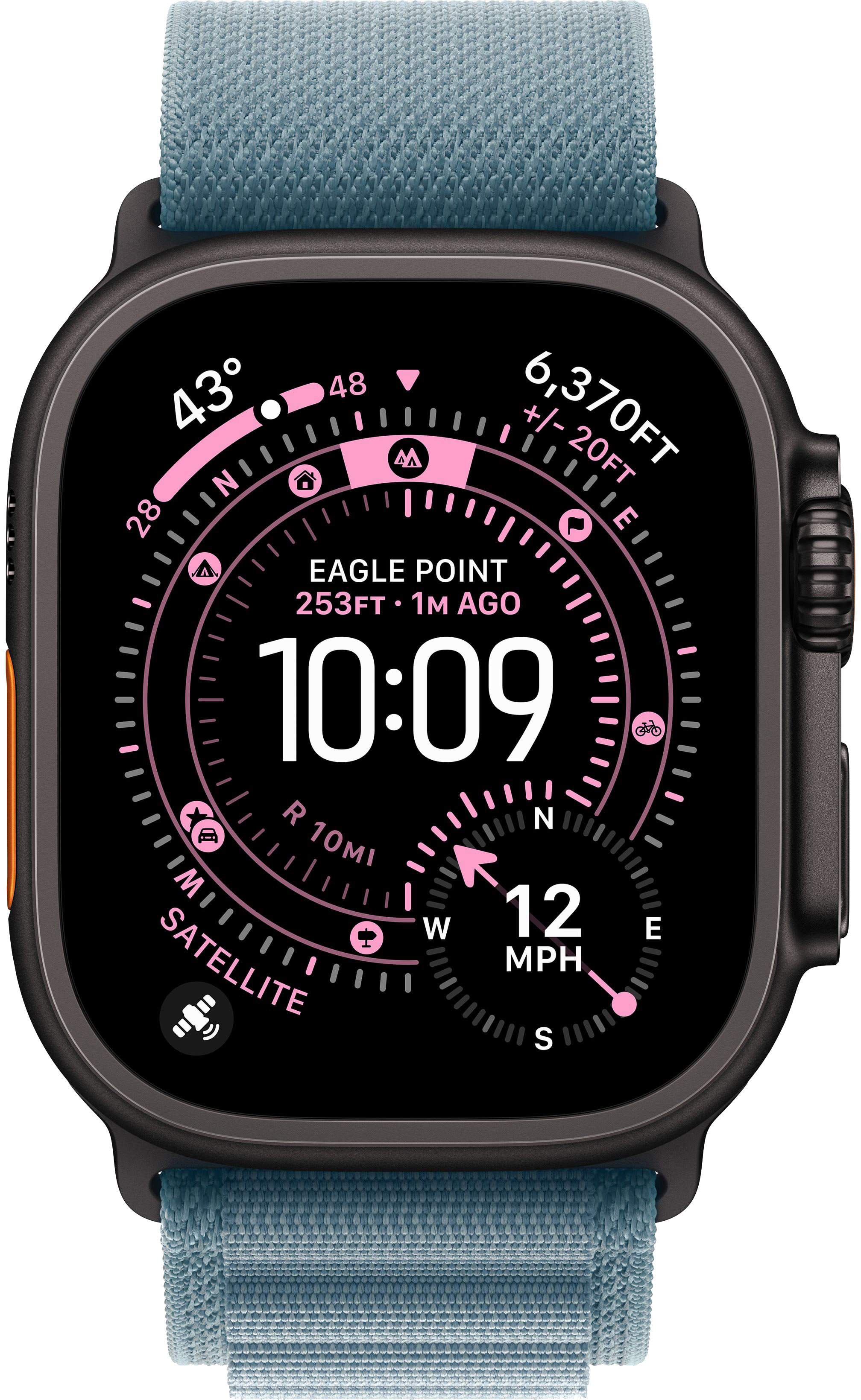 Apple Watch Ultra 3 (2025) 49mm Black Titanium Case with Light Blue Alpine Loop Medium