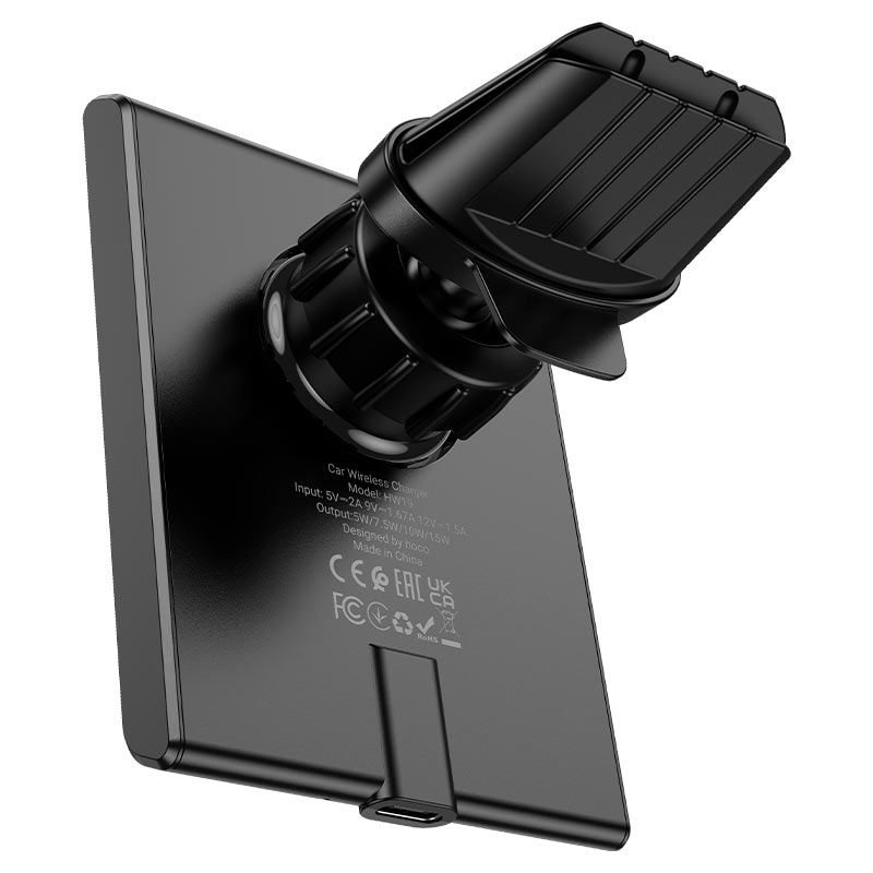 Автодержатель с беспроводной зарядкой Hoco HW19 Precious Magnetic Wireless Fast Charging Car Holder 15W, черный