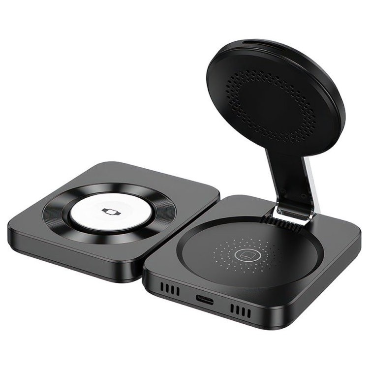Зарядная станция Hoco CQ11 3в1 Folding magnetic wireless fast charger, черный