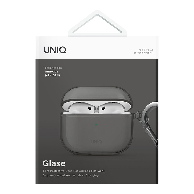 Чехол + карабин Uniq Glase TPU case для Airpods 4, серый (AIRPODS(2024)-GLSSMK)