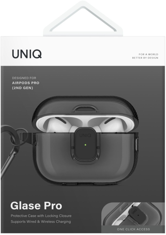 Uniq Glase PRO TPU Lock Glossy для AirPods Pro 2, серый (AIRPODSPRO2-GLSPGSMK)
