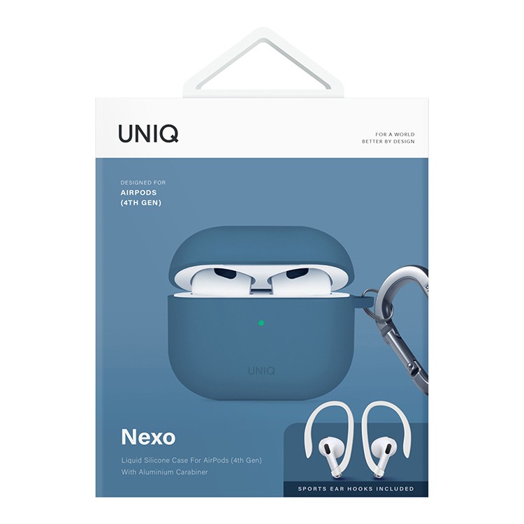 Чехол + карабин Uniq NEXO Liquid silicone для AirPods 4, синий (AIRPODS(2024)-NEXOPBLU)