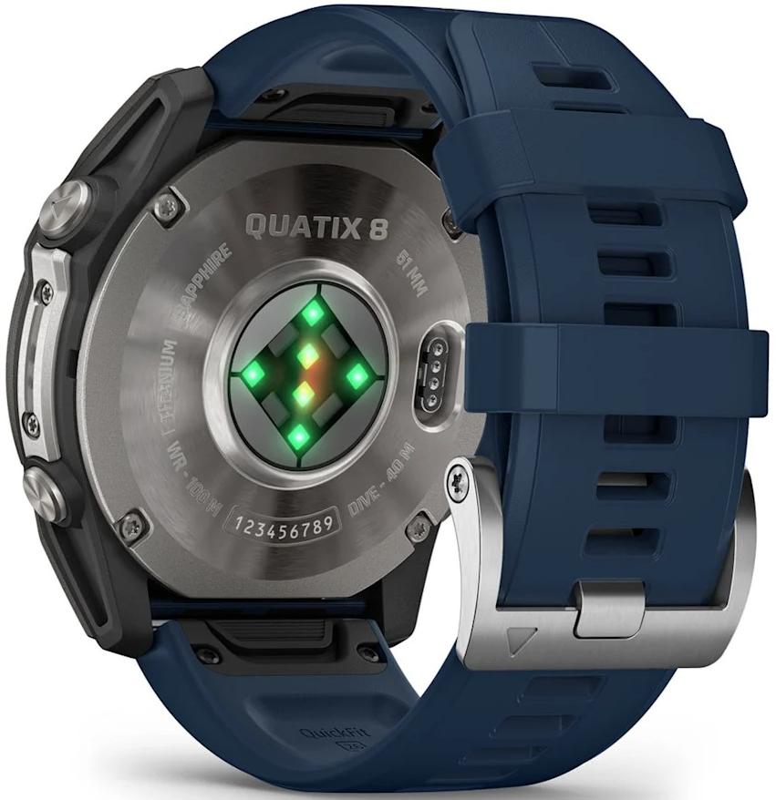 Смарт-часы Garmin Quatix 8 47mm AMOLED Sapphire, титановые с синим ремешком (010-02904-51)