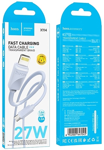 Кабель Hoco X114 Lightning to Usb-C 1m 27W
