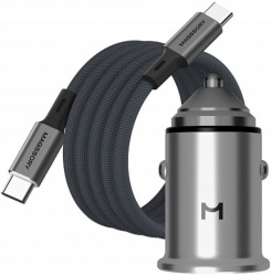 Автомобильное зарядное устройство Magssory 45W, 2xUSB-C с магнитным кабелем, серебро