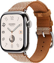 Apple Watch Hermes Series 10 42mm Silver Titanium Case with Toile H Single Tour, Gold/Ecru