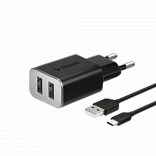 Deppa СЗУ 2 USB 2.4А + кабель USB Type-C