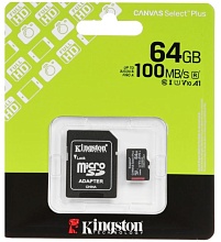 Kingston microSDXC 64Gb Canvas Select Plus Gen3 UHS-I U1 A1 + ADP 100 Mb/s (SDCS3/64GB)
