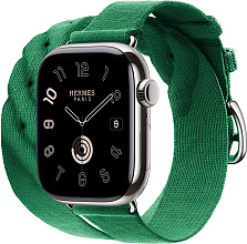 Apple Watch Hermes Series 10 42mm Silver Titanium Case with Torsade Double Tour, Vert Moyen