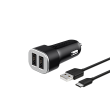 АЗУ Deppa 2 USB 2.4А + кабель USB Type-C, Ultra (11284), черный