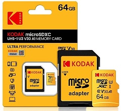 Kodak V30 Ultra Micro SDXC 64GB Class 10 UHS 1 U3 w/adaptor up to 100mb/s