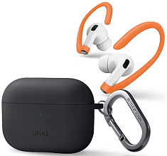 Чехол с карабином Uniq NEXO Liquid silicone + Sports ear hooks для AirPods Pro 2, серый (AIRPODSPRO2-NEXOGRY)