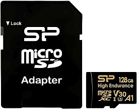 Карта памяти microSDXC Silicon Power High Endurance 128 GB, UHS-I U3, 100 МБ/с, Class 10 + адаптер (SP128GBSTXDV3V1HSP)