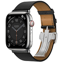 Умные часы Apple Hermès Series 8 with Leather Single Tour Deployment Buckle 45 мм Steel Case, silver/noir
