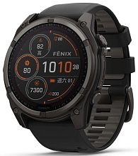Умные часы Garmin Fenix 8 51 мм Solar, Sapphire Titanium, черный с черным силиконовым ремешком (010-02907-70)