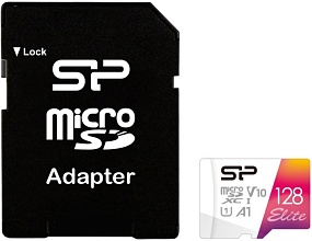 Карта памяти micro SDXC 128Gb Silicon Power Elite Class 10 UHS-I U1 A1 + ADP (SP128GBSTXBV1V20SP)