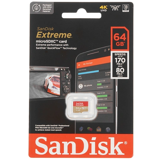 Карта памяти SanDisk Extreme 64GB microSDXC UHS-I