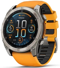Умные часы Garmin Fenix 8 51 мм AMOLED, серебристый с оранжевым ремешком (010-02905-10)