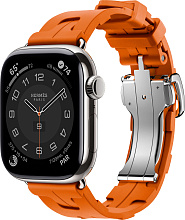 Apple Watch Hermes Series 10 42mm Silver Titanium Case with Kilim Single Tour, Orange