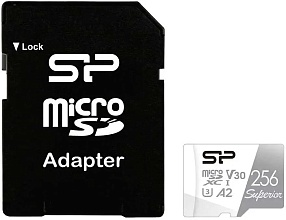 Карта памяти microSDXC UHS-I U3 Silicon Power Superior 256 Gb, 100 МБ/с, Class 10 + адаптер (SP256GBSTXDA2V20SP)