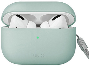 Чехол + карабин UNIQ Lino Liquid silicone для AirPods Pro 2, зеленый (AIRPODSPRO2-LINOGRN)