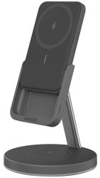 Беспроводное зарядное устройство Anker PowerWave Mag-Go Stand 2 в 1, черный (ANK-B25A7311-BK)