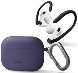 Чехол с карабином Uniq NEXO Liquid silicone + Sports ear hooks для AirPods Pro 2, фиолетовый (AIRPODSPRO2-NEXOPUR)